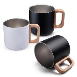 Caneca Térmica Inox 400ml com Alça de Madeira Personalizada