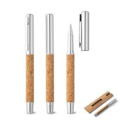 Caneta Roller em Aço Inox Reciclado e Cortiça Personalizada