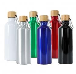 Garrafa de Alumínio 500ml com Tampa de Bambu Personalizada