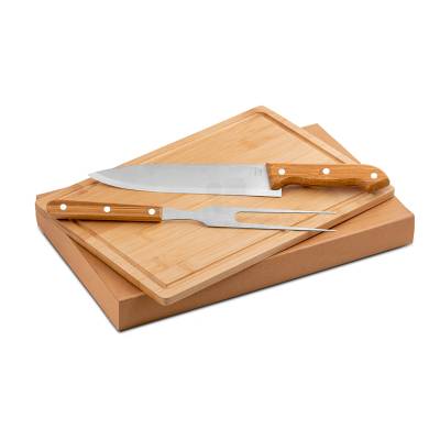 Kit Churrasco 3 Peças em Inox e Bambu Personalizado