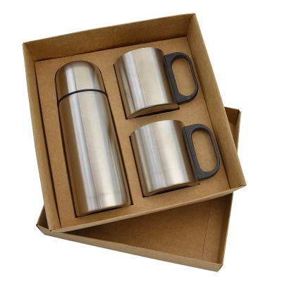 Kit Garrafa Térmica 350ml e 2 Canecas Inox Personalizado
